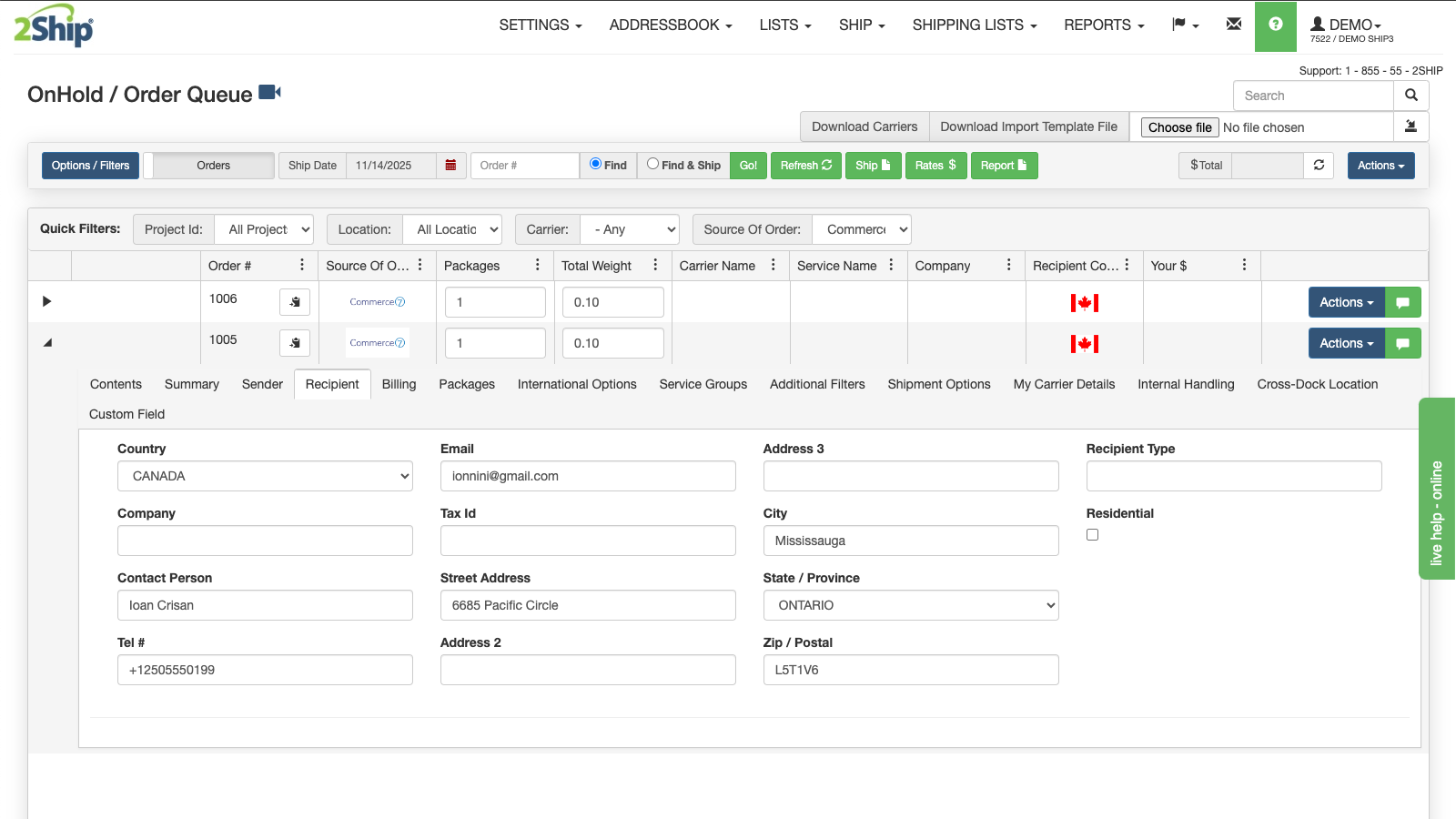 Orders are imported into 2Ship OnHold