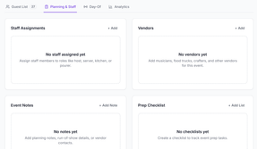 Design staff schedules and run of show, track vendors, and capture costs.