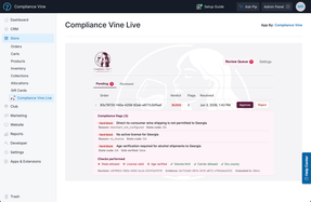 Pending orders queue lets you review status, take action and approve or reject flagged orders