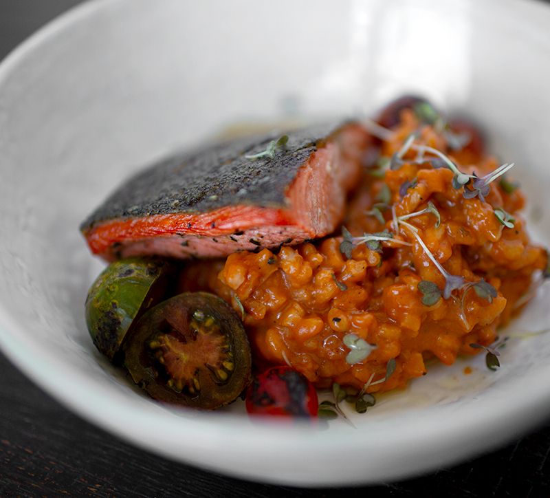 Smolder Notes: Tomato Risotto with Pan Seared Salmon