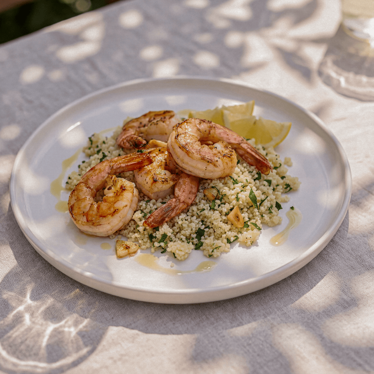 Pan-Seared Shrimp over Herbed Couscous with Songs of Marrakech Spice