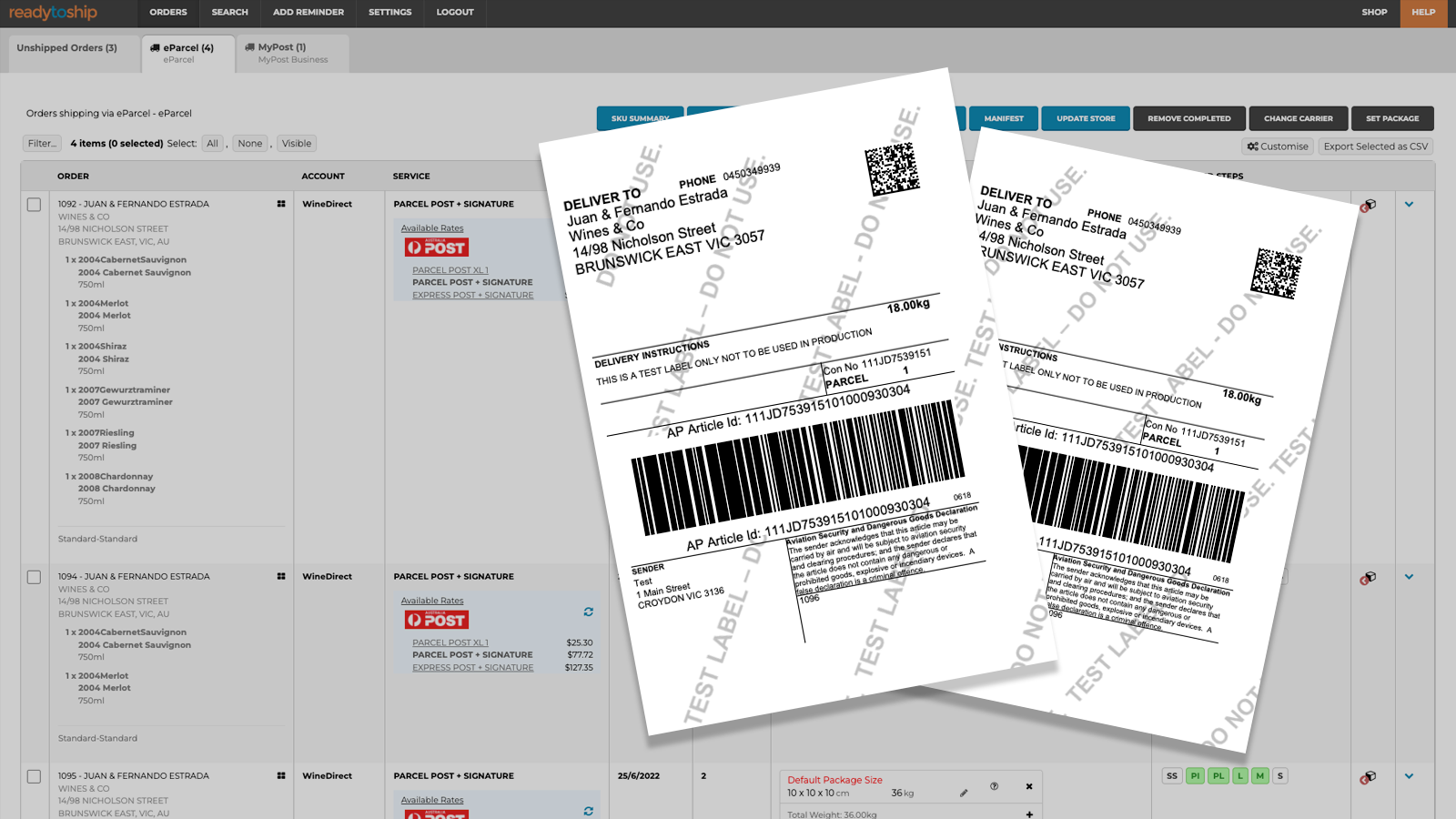 Print eParcel and other carrier labels with a few clicks