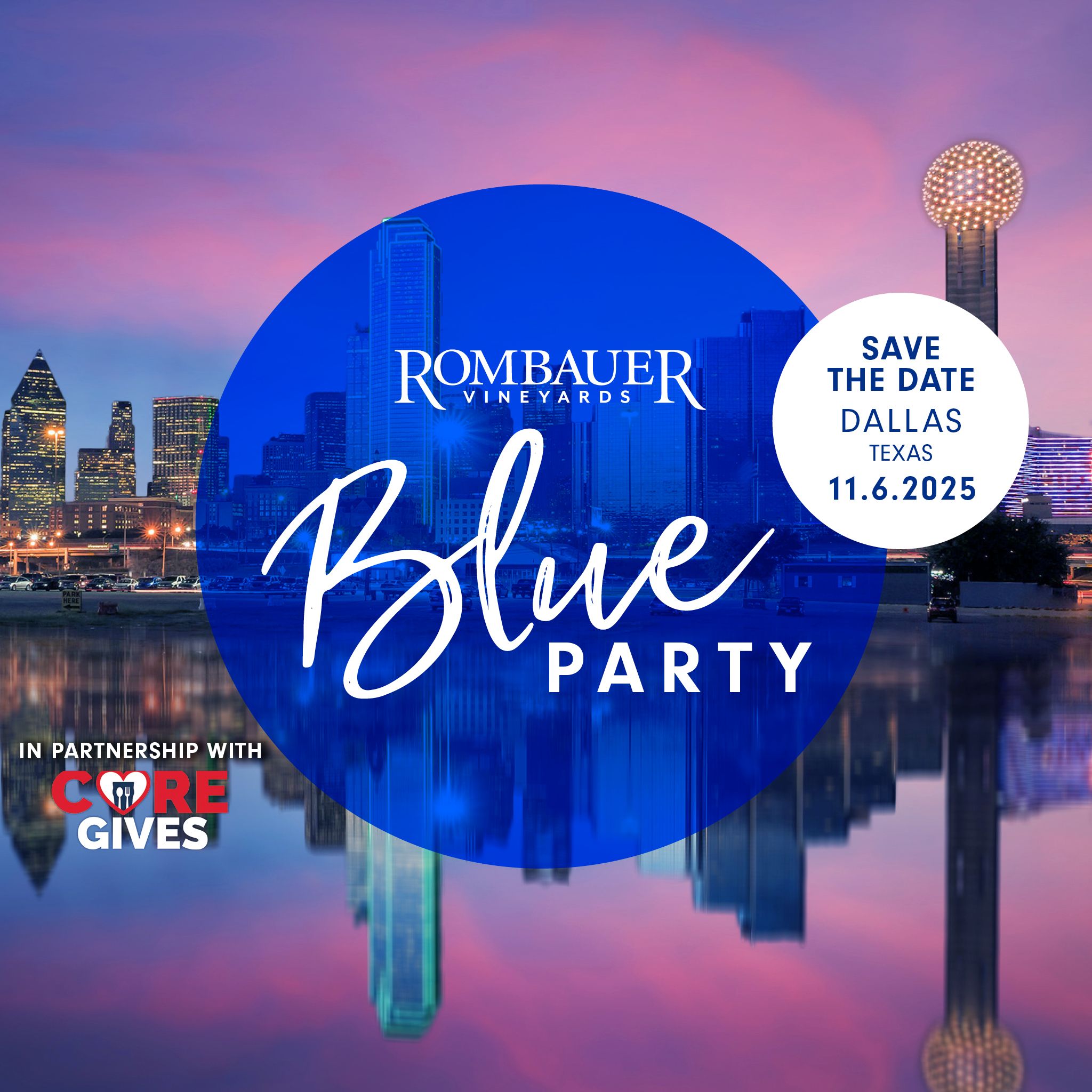 Blue Party - Dallas, Texas - Save the Date hero