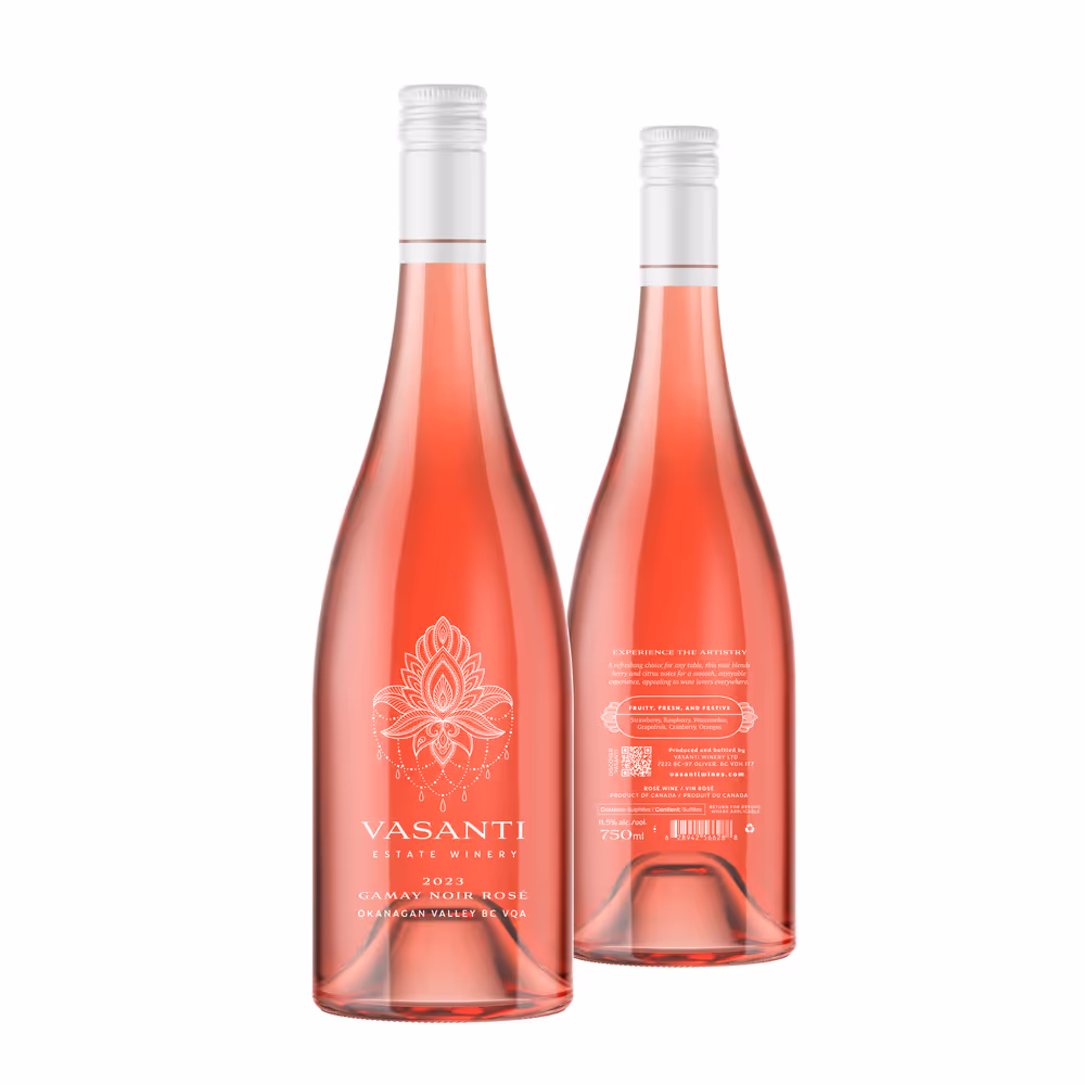 Gamay Noir Rosé Wine Bottle and Glass