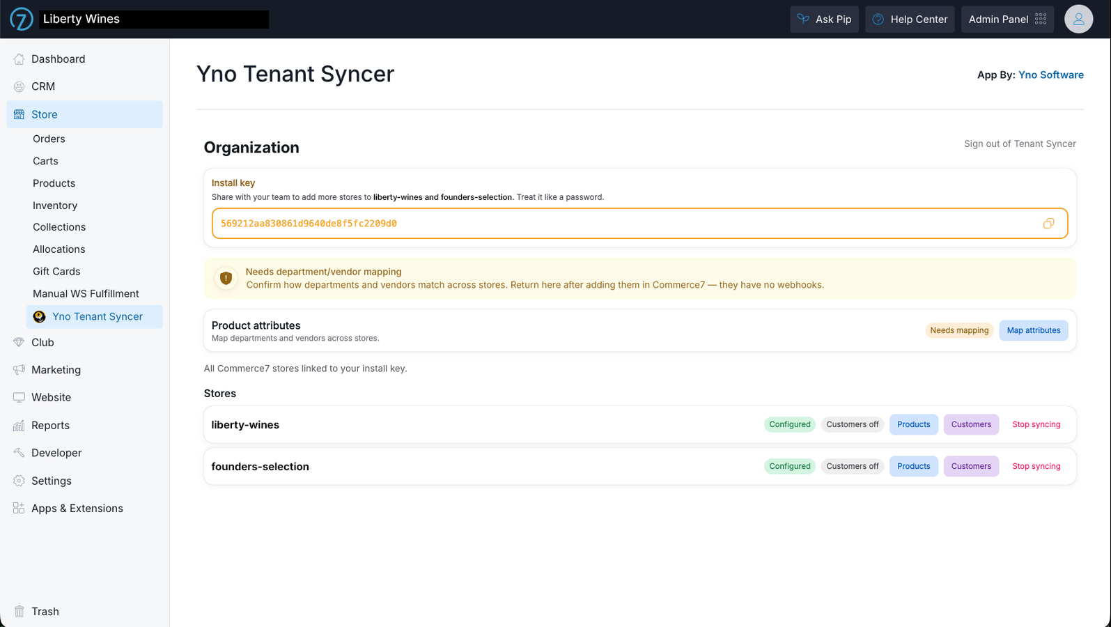 Dashboard displays all tenants and settings.
